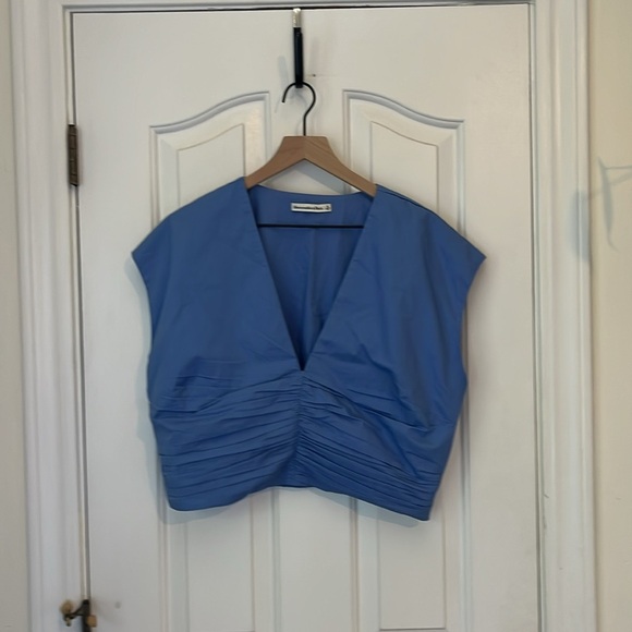 Abercrombie& Fitch | Poplin Plunge V-Neck Top Blouse XL Smock Ruching Classic - Picture 3 of 9